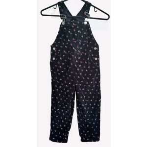 Vintage Gymboree 1998 Black Floral Velveteen Pocket Bib Overalls Size 4-5